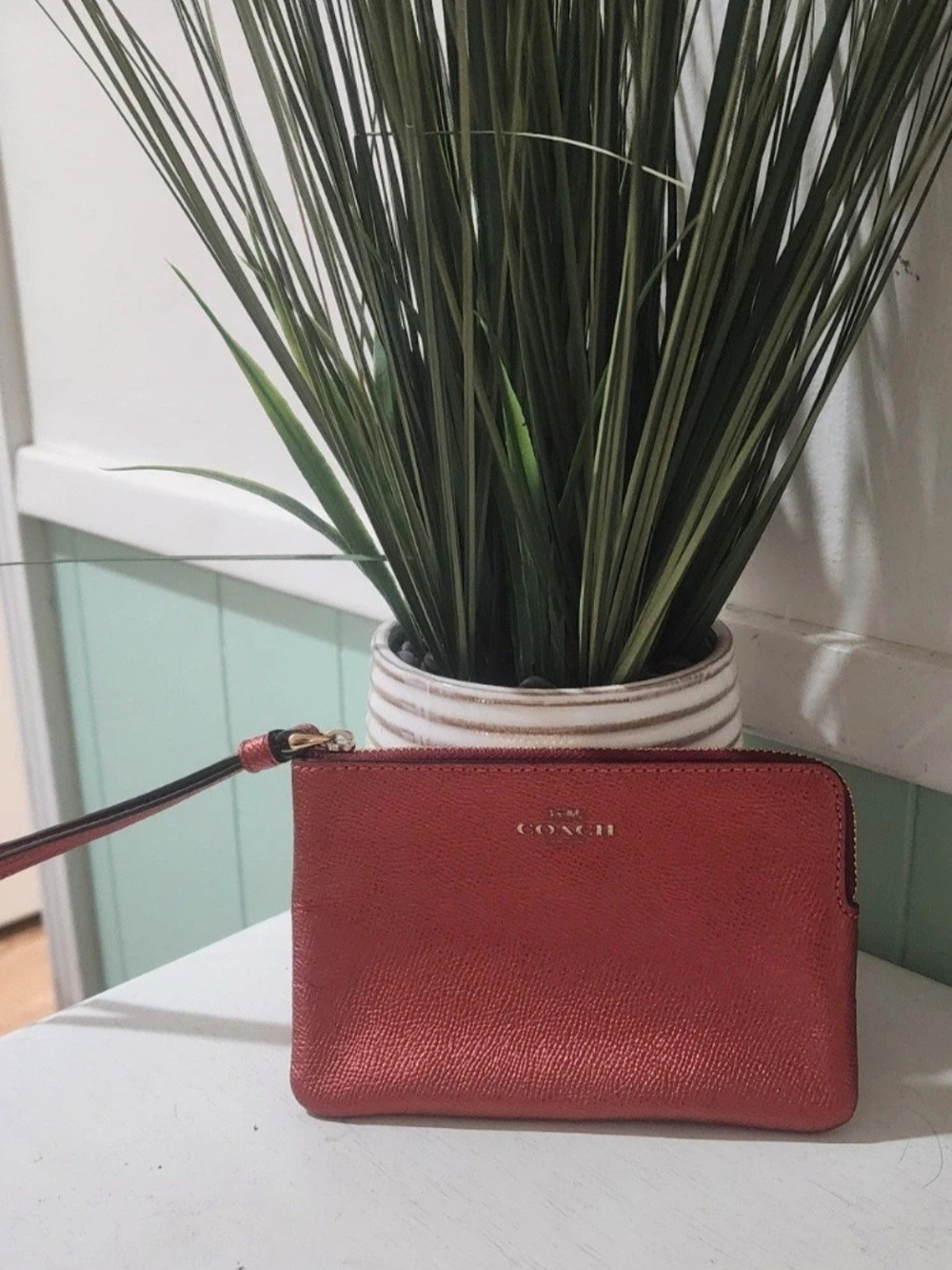 Coach Metallic Red Leather Wristlet
